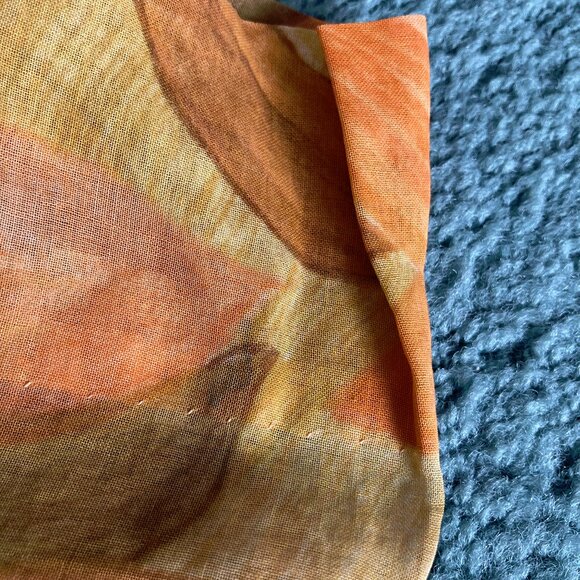 1950s short sleeve belted waist hidden button front orange brown pattern dress - Picture 12 of 16